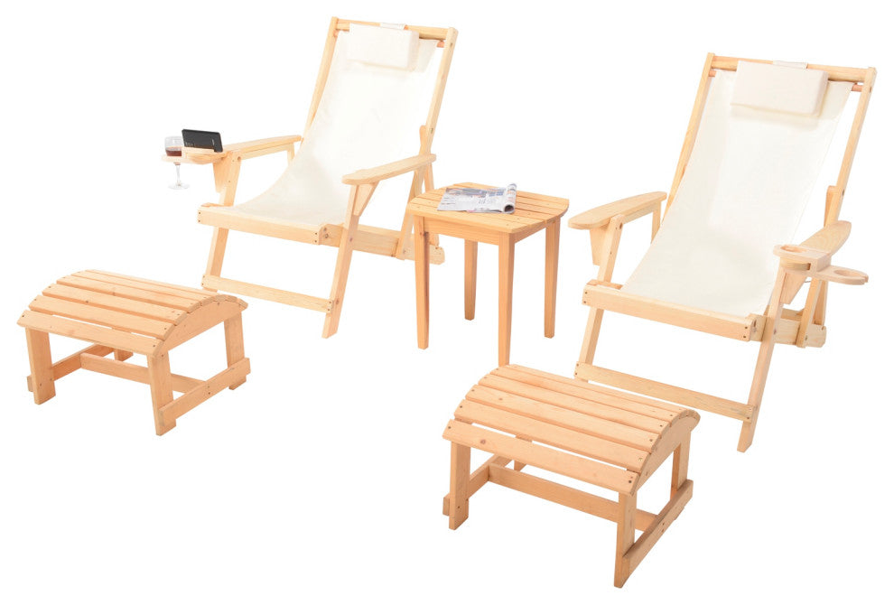 Romantic Collection Canvas Sling Chair with Cup and Wine Holder, Natural Frame B