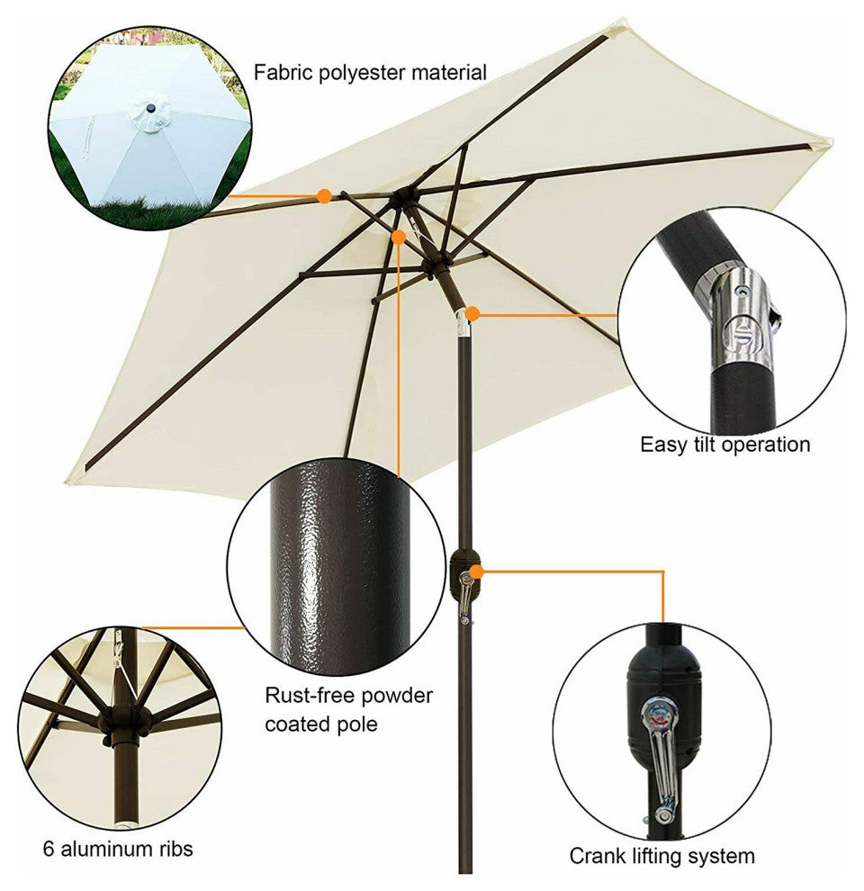 8' Outdoor Patio Steel Market Umbrella With Push Button Tilt and Crank, White