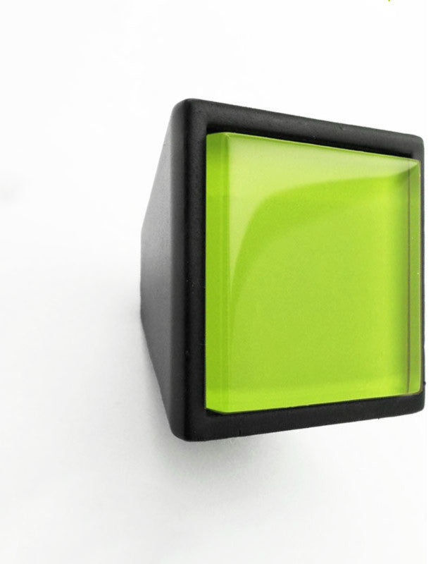 Lime Green Crystal Glass Black Metal Square Frustum Knob