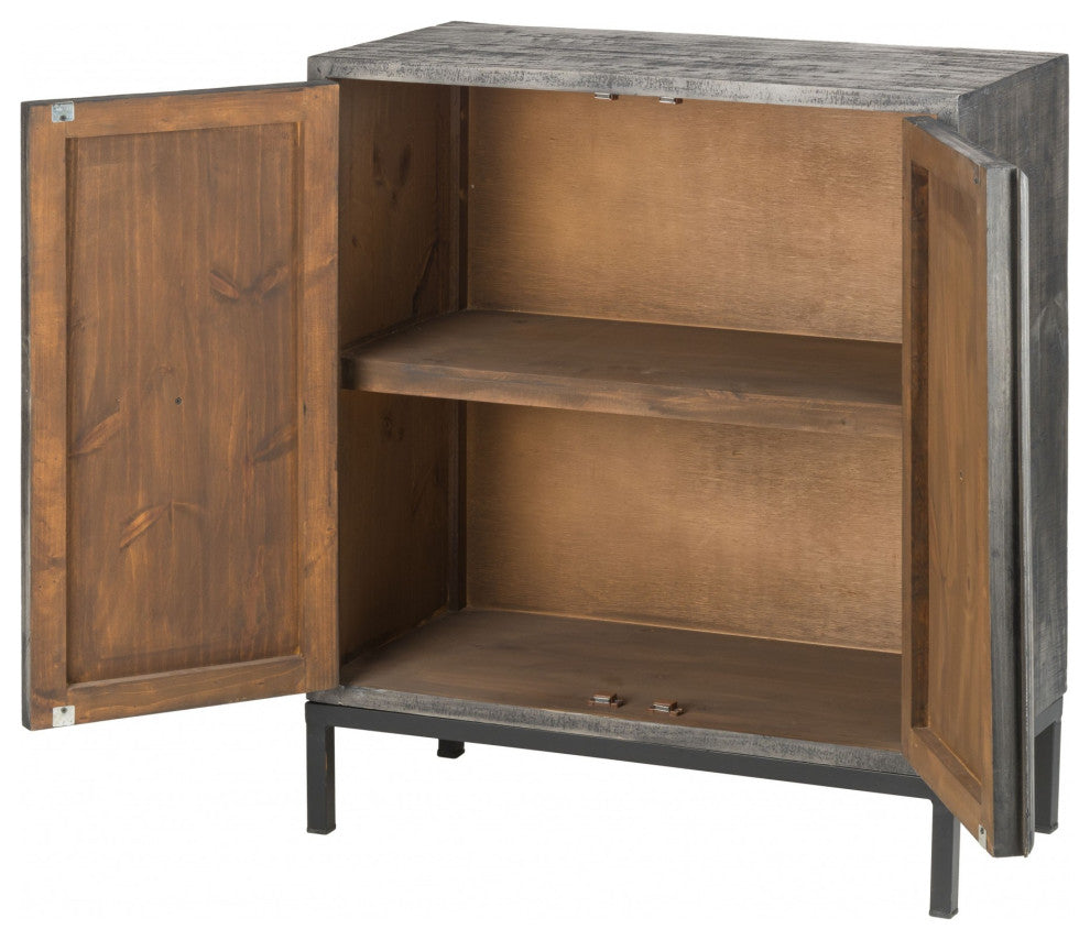 Rustic Gray Wash Scroll Wood Two Door Accent Cabinet