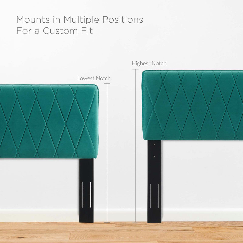 Platform Bed Frame, Queen Size, Velvet, Teal Blue, Modern Contemporary, Bedroom