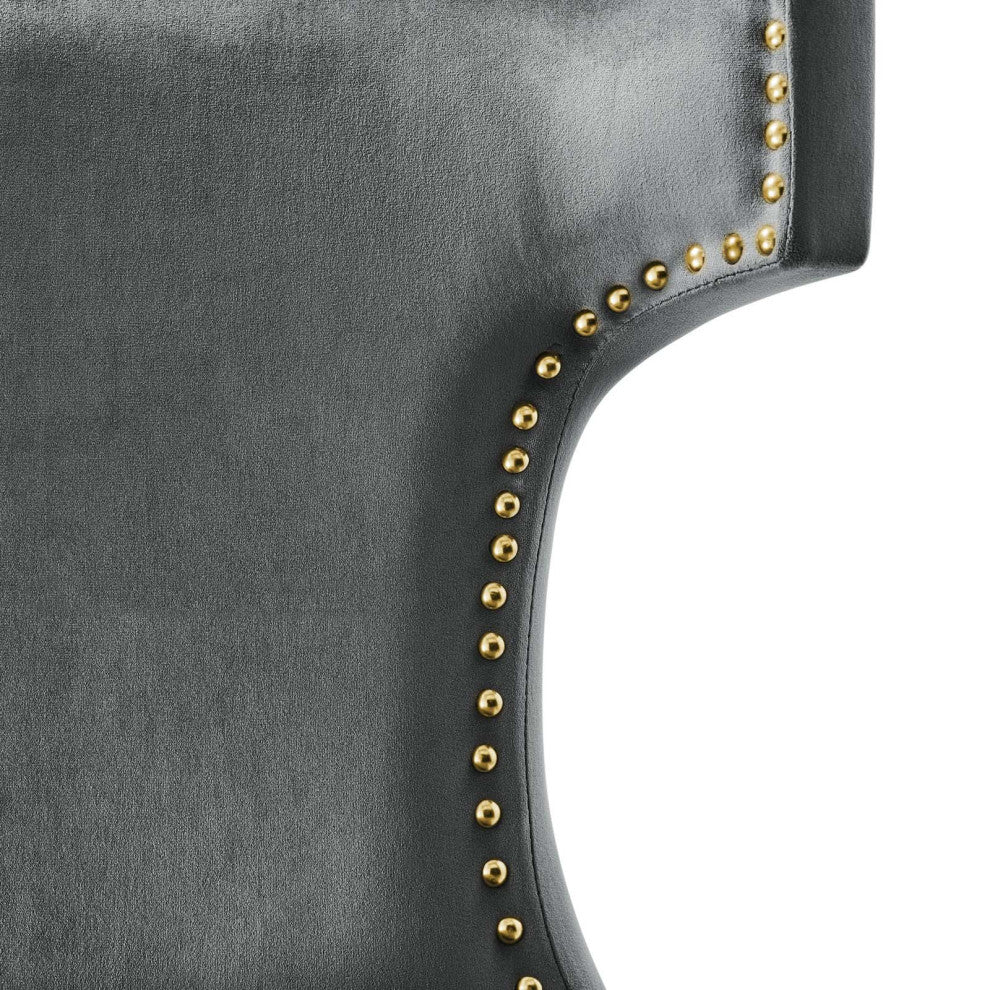 Dining Chair, Nailhead, Set of 2, Gray, Velvet, Modern, Bistro Hospitality