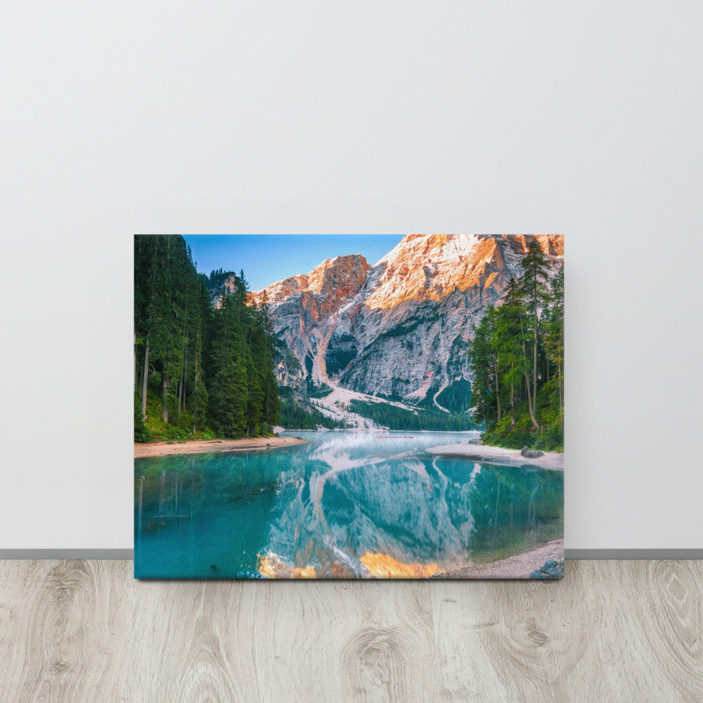 Misty Lake and Snow-cap Mountain Reflections Canvas Wall Art Prints, 16" X 20"
