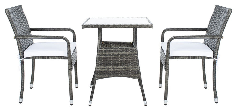 Safavieh Outdoor Laban Bistro Set Grey Brown/White Cushion
