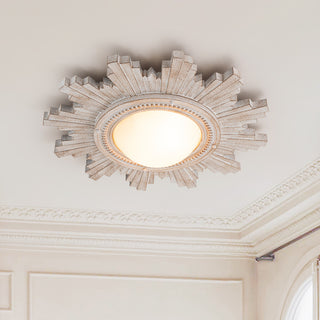 Vintage 2-Light Resin Shade Sunburst Flush Mount, White