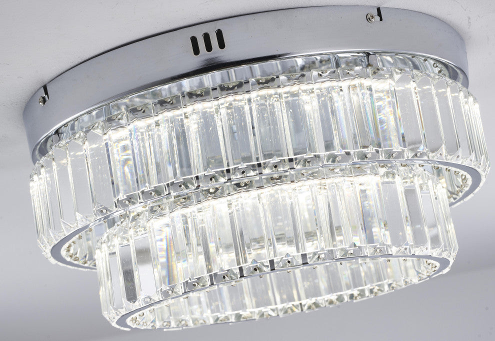 2-Light Chrome Dimmable LED Flush Mount With Clear Crystals