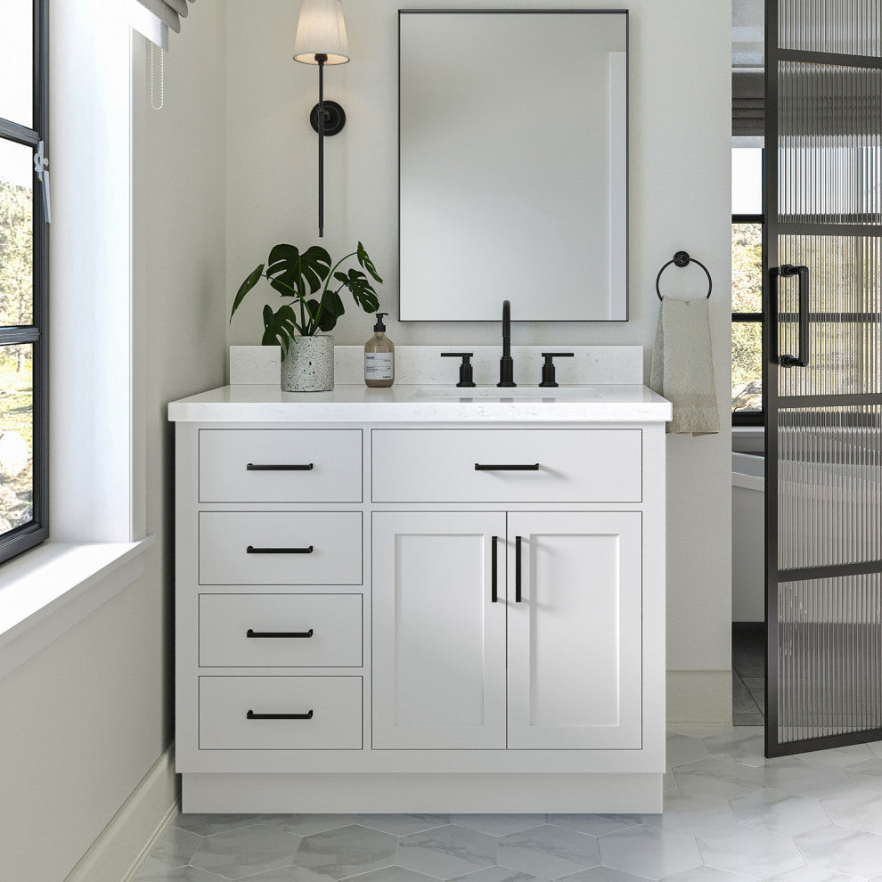 Ariel Hepburn 42" Right Offset Single Rectangle Sink Vanity, Carrara Quartz