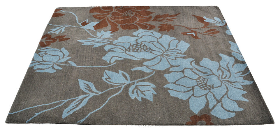 HAND TUFTED WOOL ECO-FRIENDLY AREA RUGS - Square,Gray Blue,Floral