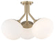 Estee 3-Light Semi-Flush Mount With Opal Etched Glass, Finish: Aged Brass