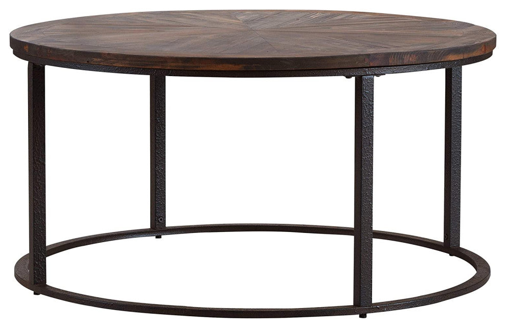 Industrial Coffee Table, Open Design With Metal Base and Reclaimed Wooden Top