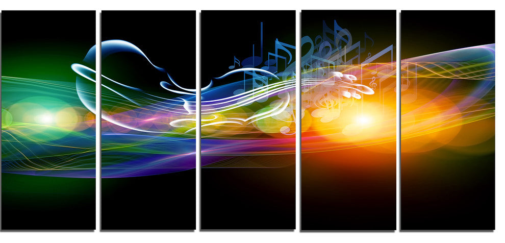 Waves of Music Fractal Design, Abstract Canvas Art Print, 60"x28", 5 Panels