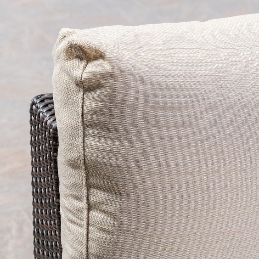 GDF Studio Samuel Outdoor 7 Seater Wicker Sofa Chat Set With Cushions, Multibrown/Beige Cushions