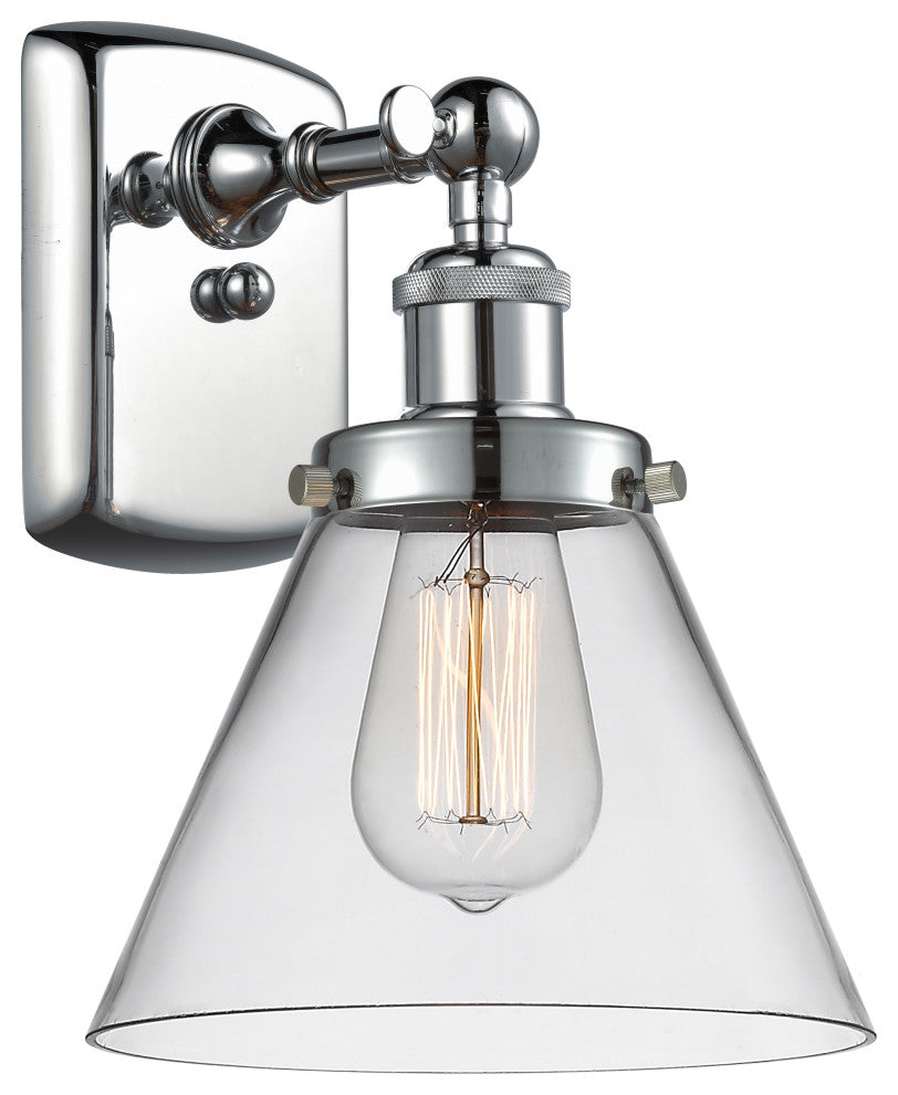 Large Cone 1-Light Sconce, Polished Chrome, Clear