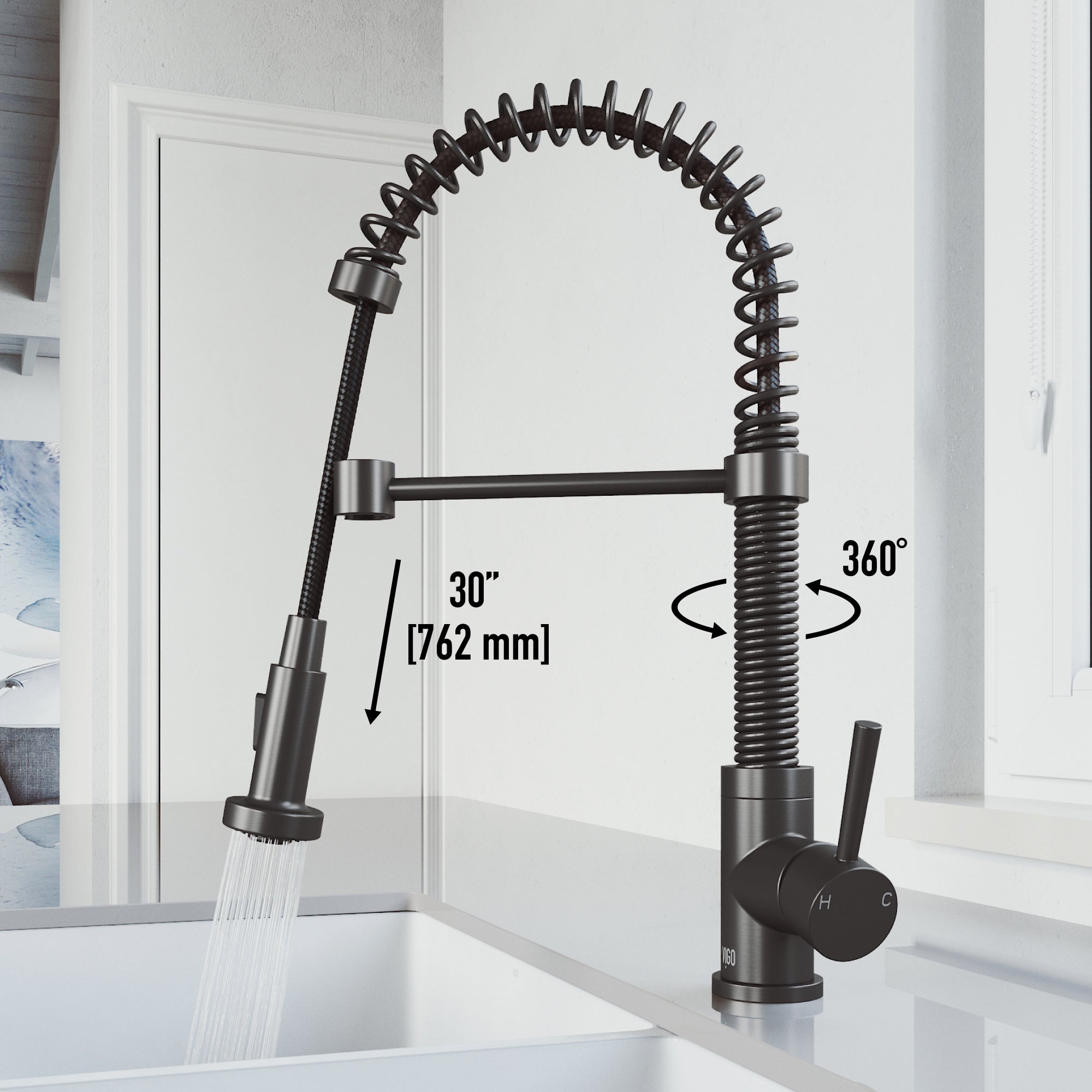VIGO Edison 19" H Single Handle Pull-Down Sprayer Kitchen Faucet, Graphite Black, No Sensor, Without Extras