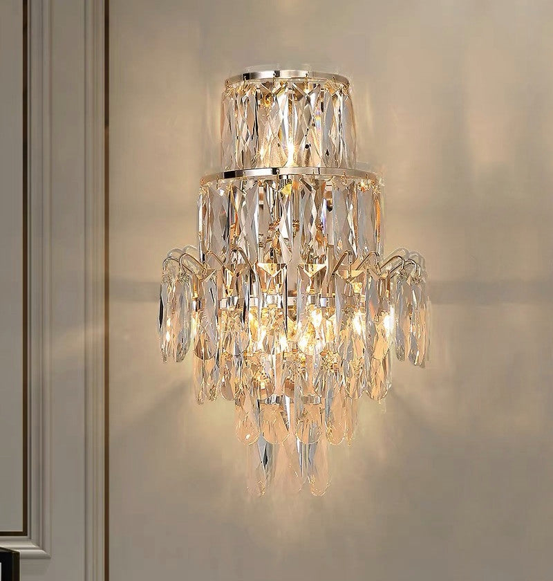 Coslada | Gold/chrome crystal wall sconce, Cool Light