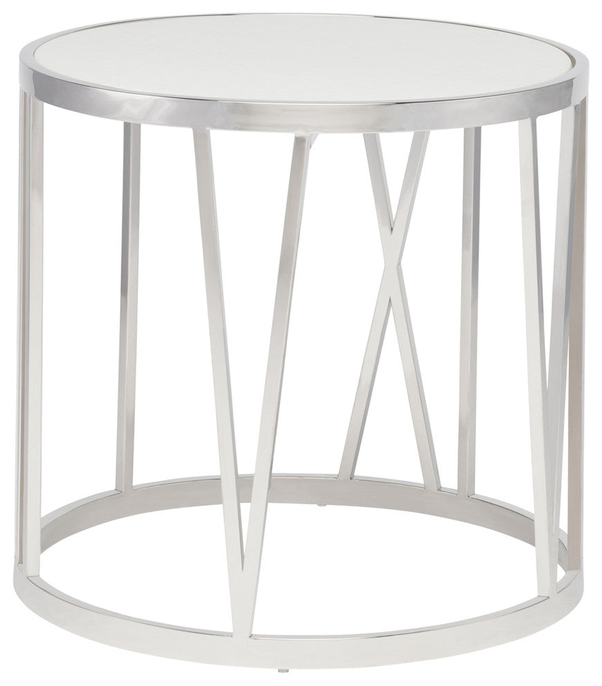 Roman White Marble Side Table, Polished Stainless Steel