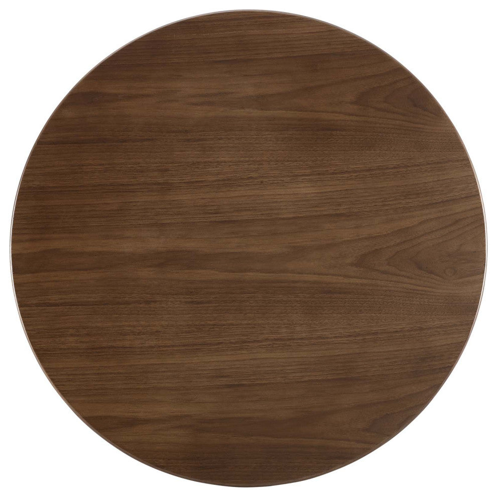 Modern Designer Room Round Dining Table, Wood Metal Steel, Black Walnut Brown