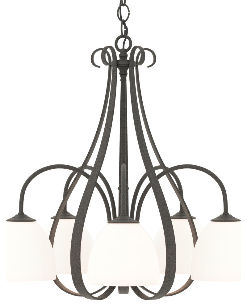 Sweeping Taper 5 Arm Chandelier, Natural Iron Finish, Opal Glass
