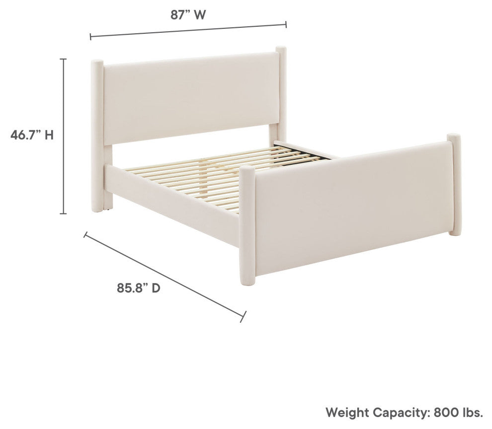 Rael Performance Velvet King Platform Bed, Alabaster