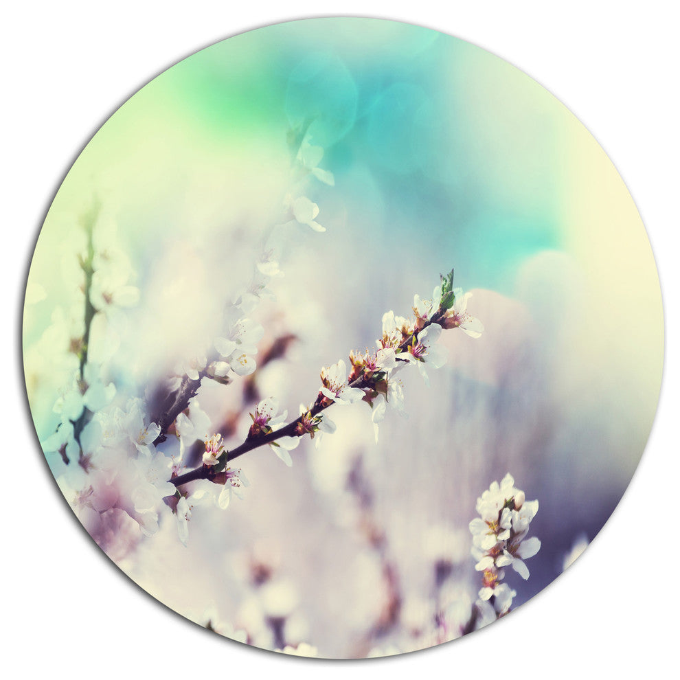 White Cherry Blossoming Flowers, Flower Disc Metal Wall Art, 36"
