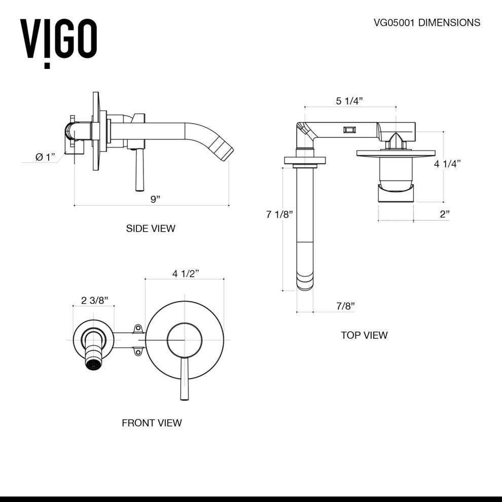 VIGO Olus 5" H Single Handle Wall Mount Bathroom Faucet, Matte Black