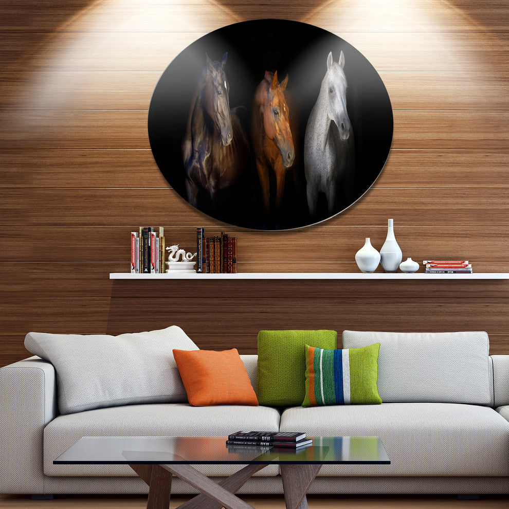 Black Red And White Horses, Animal Round Wall Art, 11"