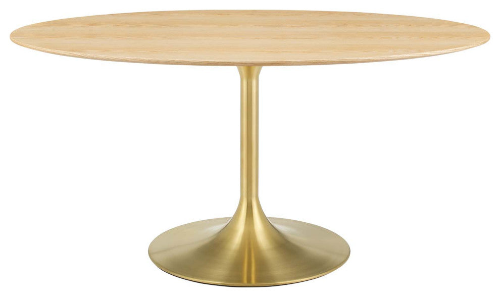 Dining Table, Oval, Wood, Gold Brown Natural, Modern, Cafe Bistro Restaurant