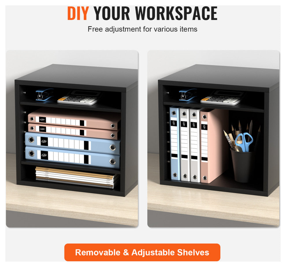 5 Compartments Wood File Organiser Office Mailbox with Adjustable Shelves, Black