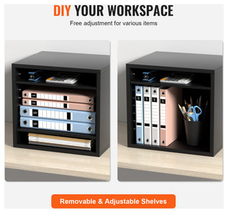 5 Compartments Wood File Organiser Office Mailbox with Adjustable Shelves, Black