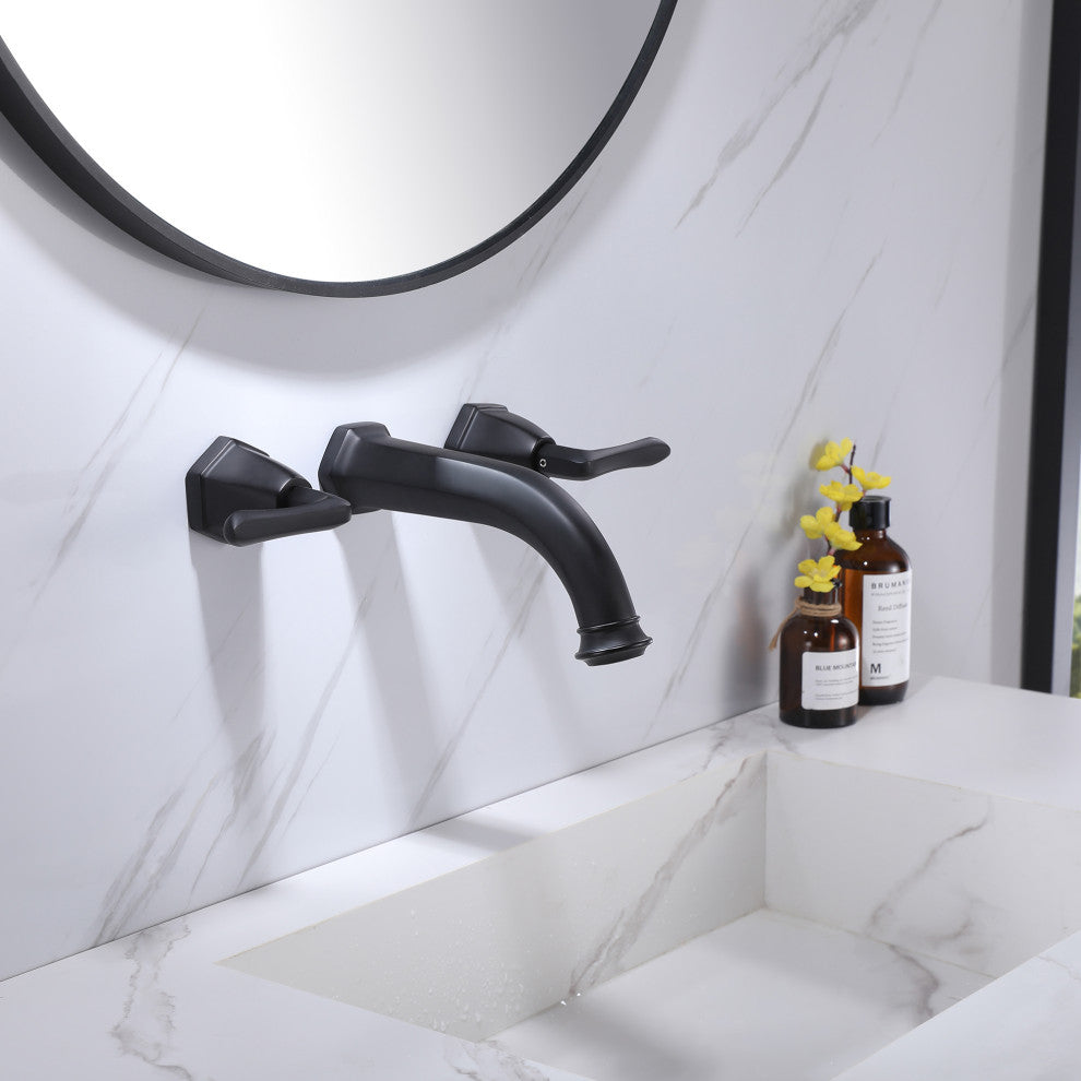 2-Handle Newly Trendy Wall Mounted Bathroom Faucet, Matte Black
