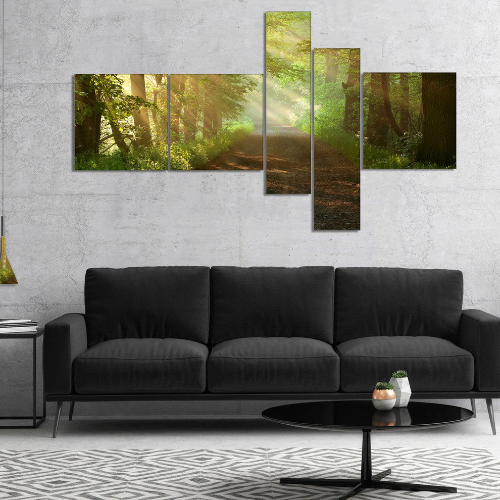 Suns Peeks into Forest, Landscape Photography Canvas Print, 60"x32", 5 panels