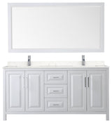 72, Double Vanity, White, Light-Vein Marble Top, SQ Sinks, 70, Mirror