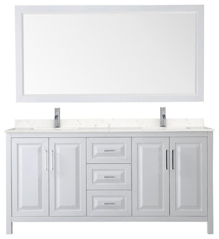 72, Double Vanity, White, Light-Vein Marble Top, SQ Sinks, 70, Mirror