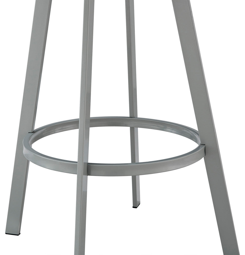 Chelsea 26" Swivel Bar Stool in Silver Finish and White Faux Leather