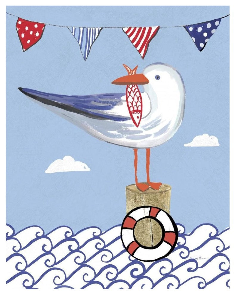 "Coastal Bird II on Blue" Digital Paper Print by Farida Zaman, 18"x22"