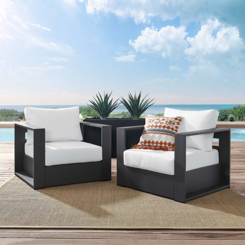 Lounge Chair Armchair, White, Aluminum, Modern, Outdoor Patio Hospitality