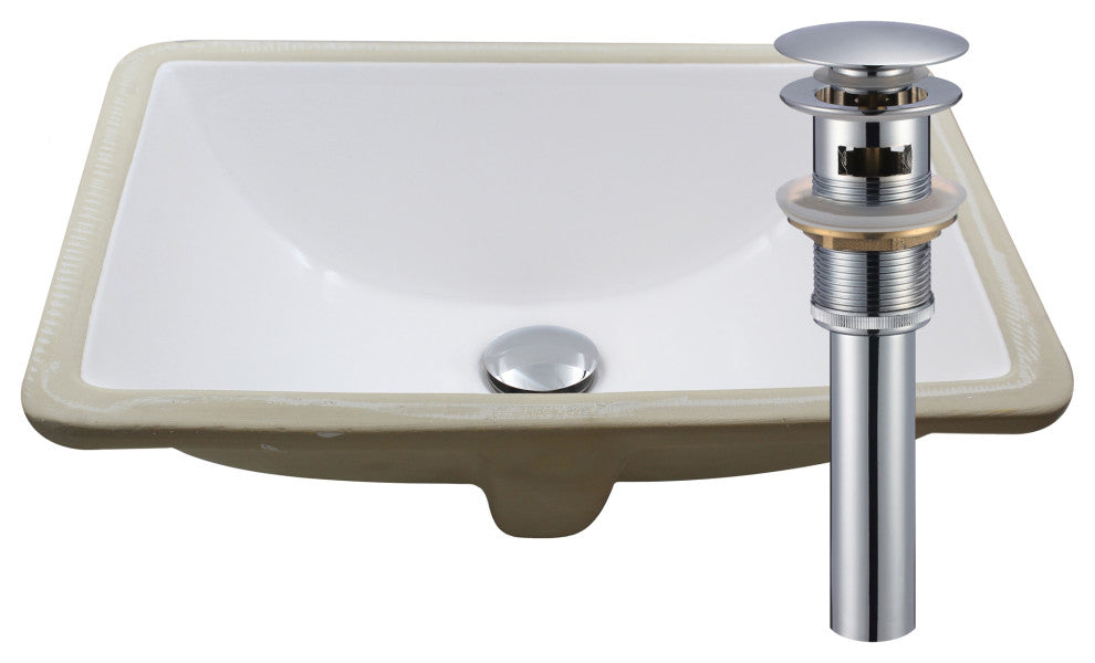 NP-U193902 Rectangular Undermount White Porcelain Sink, Overflow Drain Options, Chrome