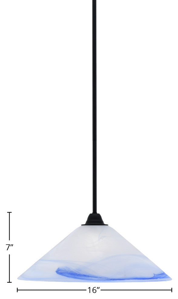 Paramount Mini Pendant, Matte Black, 16" Blue Swirl Glass