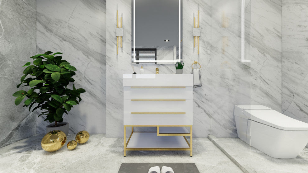 Madison 30" Freestanding Vanity with Reinforced Acrylic Sink, High Gloss White