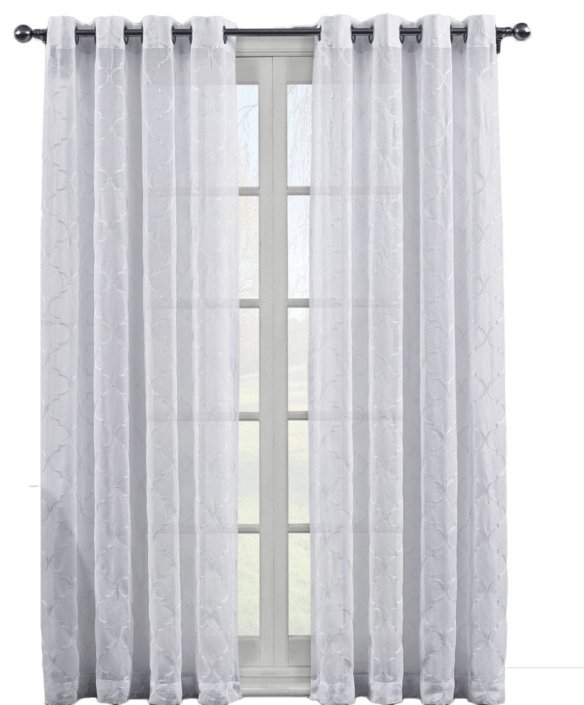 Miller 2PC Sheer Grommet Embroidered Panels, White, 108"x63"