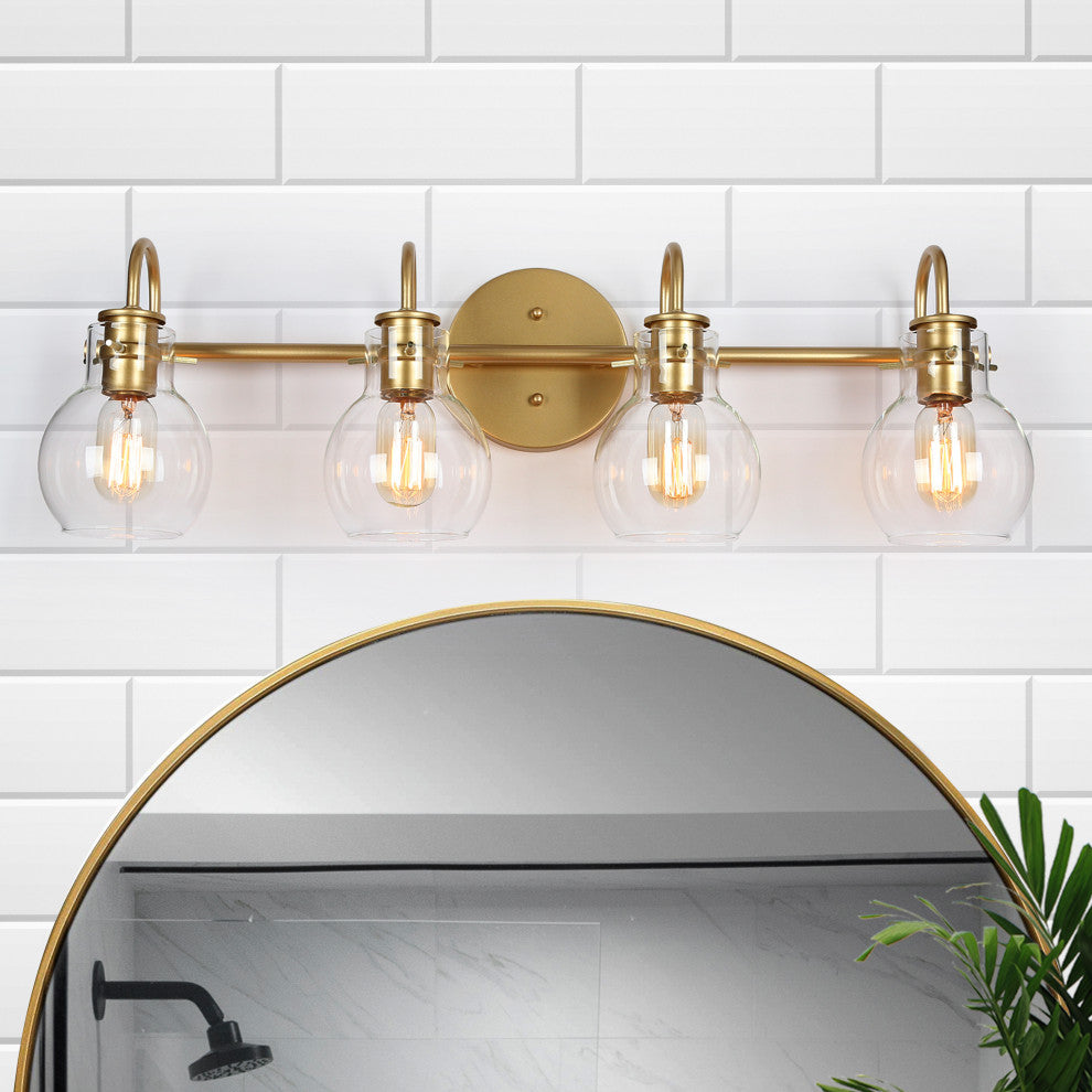 LNC Modern Clear Glass-Bell Shade Bathroom Vanity Light, Matte Gold, 4 Lights
