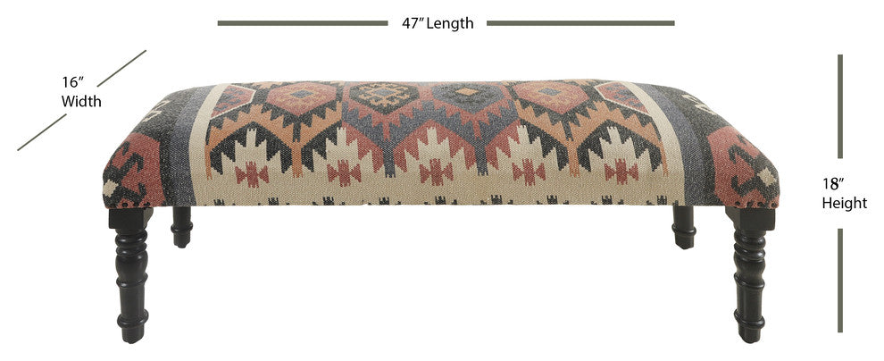 Colorful Southwestern Indoor Bench, 47" Length