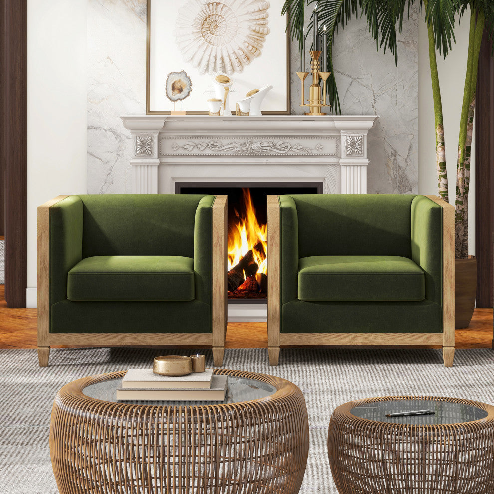 Georgia 34" Cane Rattan Tuxedo Armchair, Olive Green