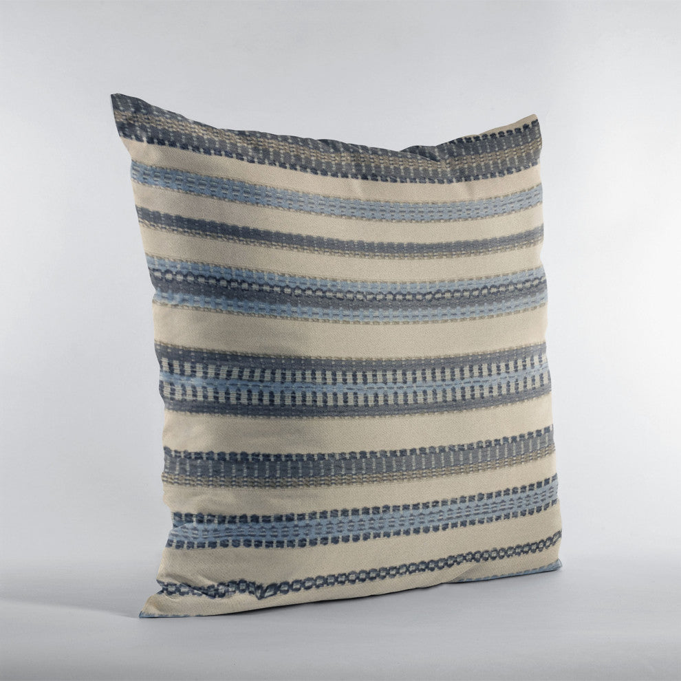 Plutus Blue Beige Lanes Stripe Luxury Throw Pillow, 12"x20"