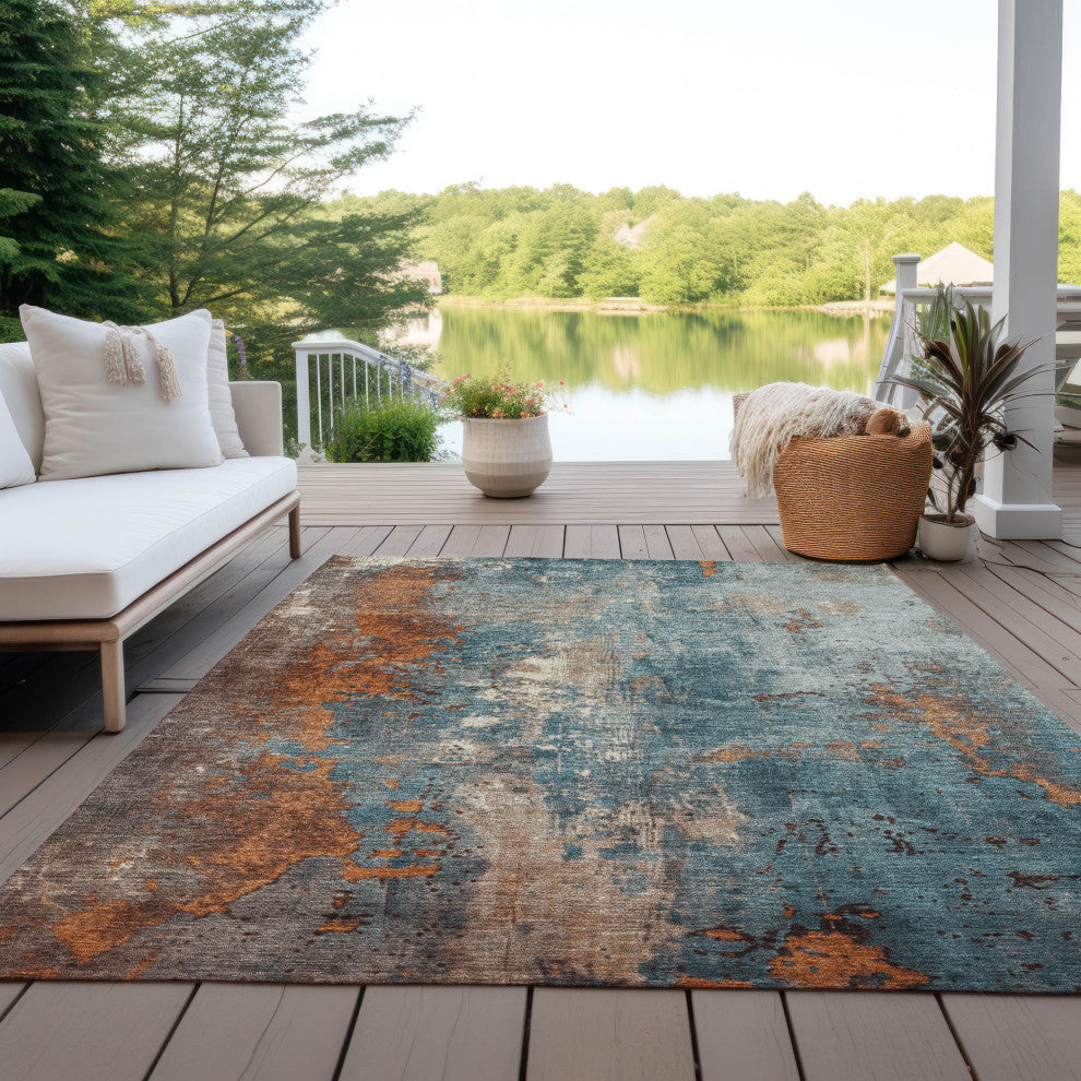 Machine Washable Indoor/Outdoor Chantille ACN1870 Teal 3' x 5' Rug