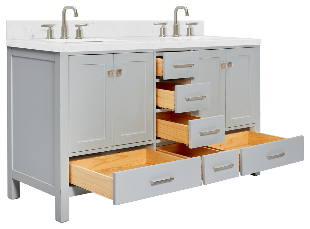 Ariel Cambridge 60" Double Rectangle Sinks Vanity, Carrara Quartz