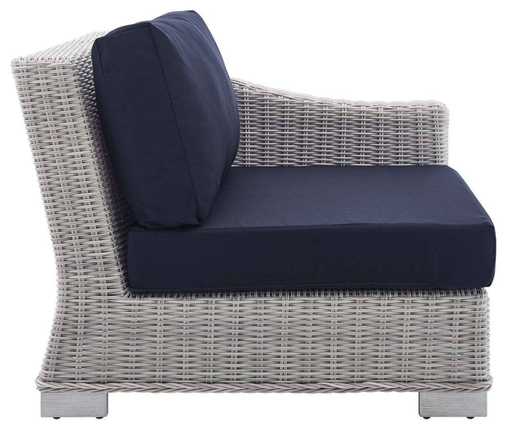 Lounge Chair, Sunbrella, Rattan, Wicker, Gray Blue Navy, Modern, Outdoor