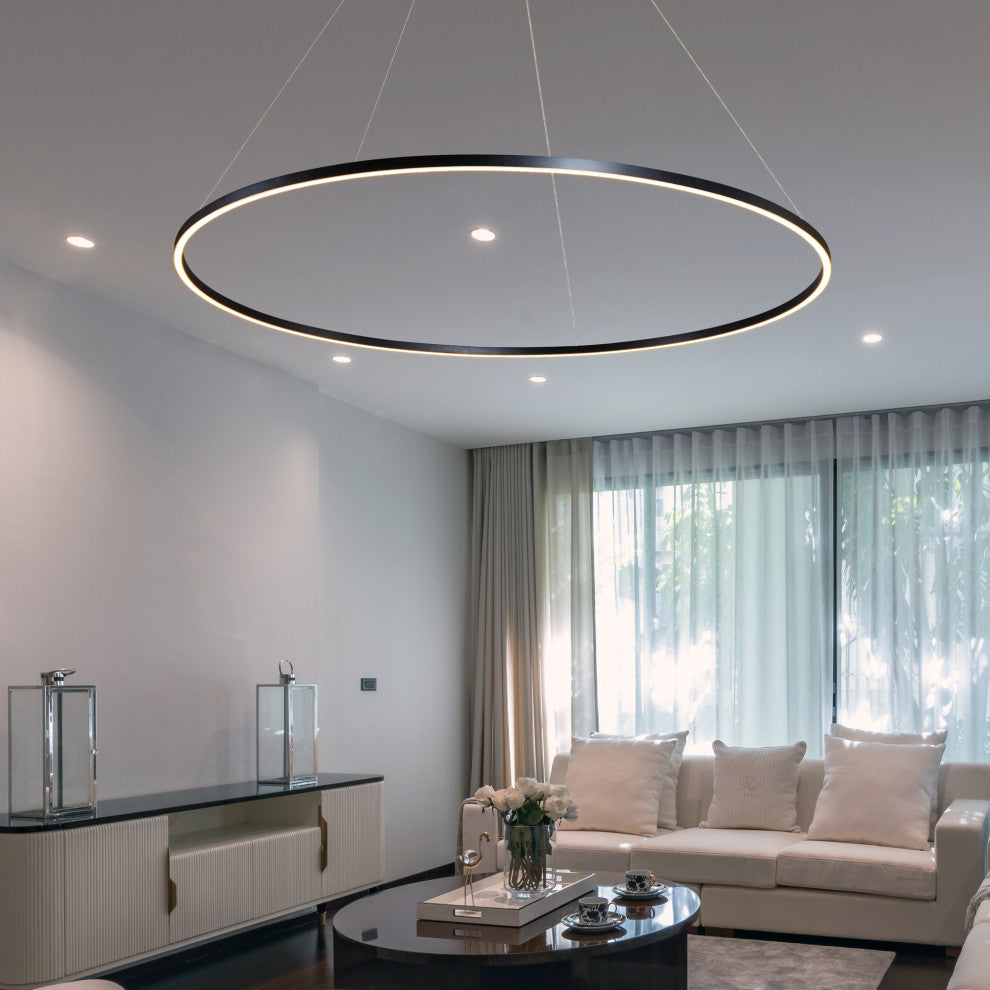 72" Tania ETL Certified Integrated LED Circular Adjustable Chandelier, Black