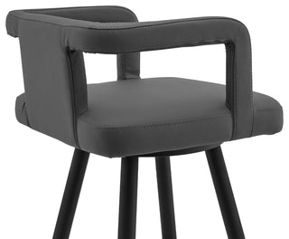 Gabriele 26" Gray Faux Leather and Black Metal Swivel Bar Stool