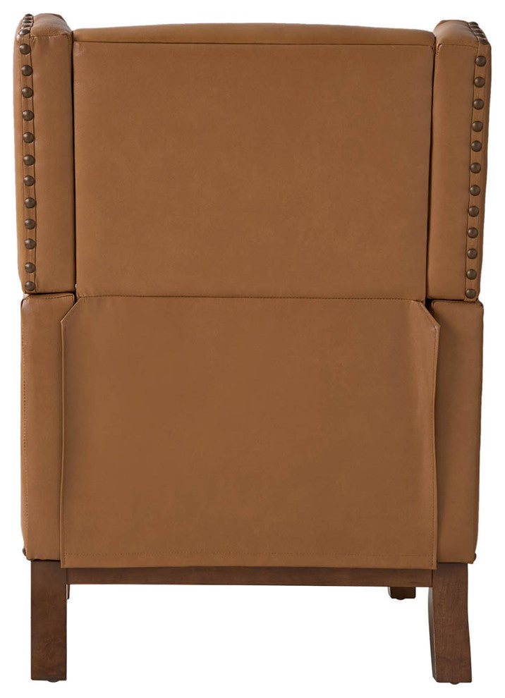 30"W Mid-Century Style Genuine Leather Armchair With Solid Wood Frame, Camel